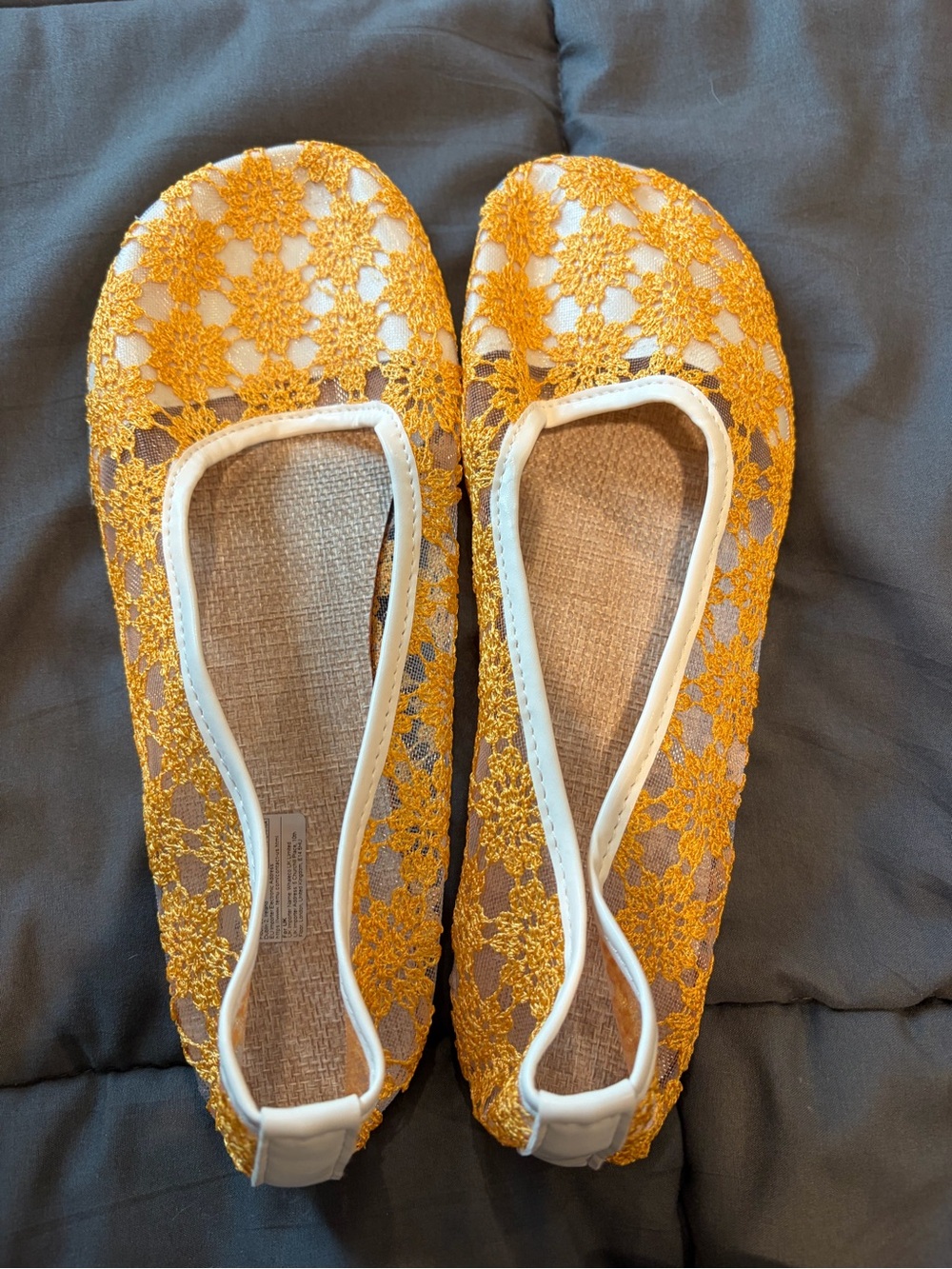 Yellow Floral Lace Ballet Flats - Women